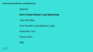 Understanding Broker Load Balancing
Agenda
Intro: Pulsar Broker Load Balancing
Topic Bundles
Auto Bundle Load Balance Logi...