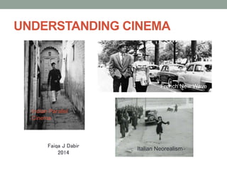 UNDERSTANDING CINEMA
Faiqa J Dabir
2014
Indian Parallel
Cinema
French New Wave
Italian Neorealism
 