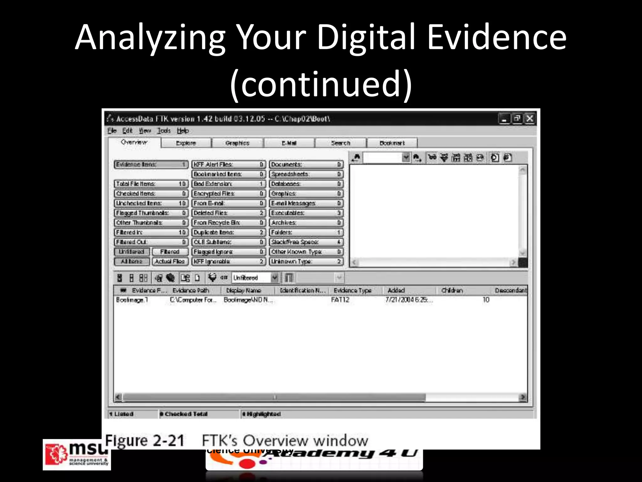 Analyzing Your Digital Evidence
         (continued)




  Management & Science University   © FISE
 