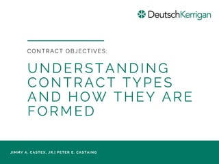JIMMY A. CASTEX, JR.| PETER E. CASTAING
UNDERSTANDING
CONTRACT TYPES
AND HOW THEY ARE
FORMED
CONTRACT OBJECTIVES: 
 