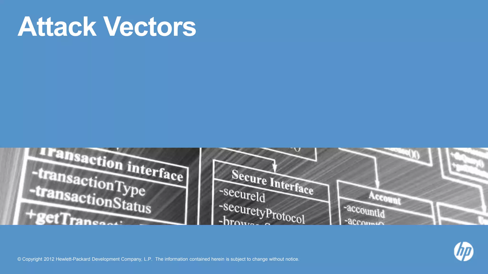 © Copyright 2012 Hewlett-Packard Development Company, L.P. The information contained herein is subject to change without notice.
Attack Vectors
 