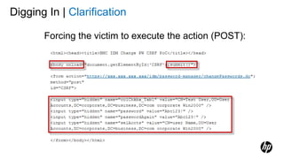 Digging In | Clarification
Forcing the victim to execute the action (POST):
 