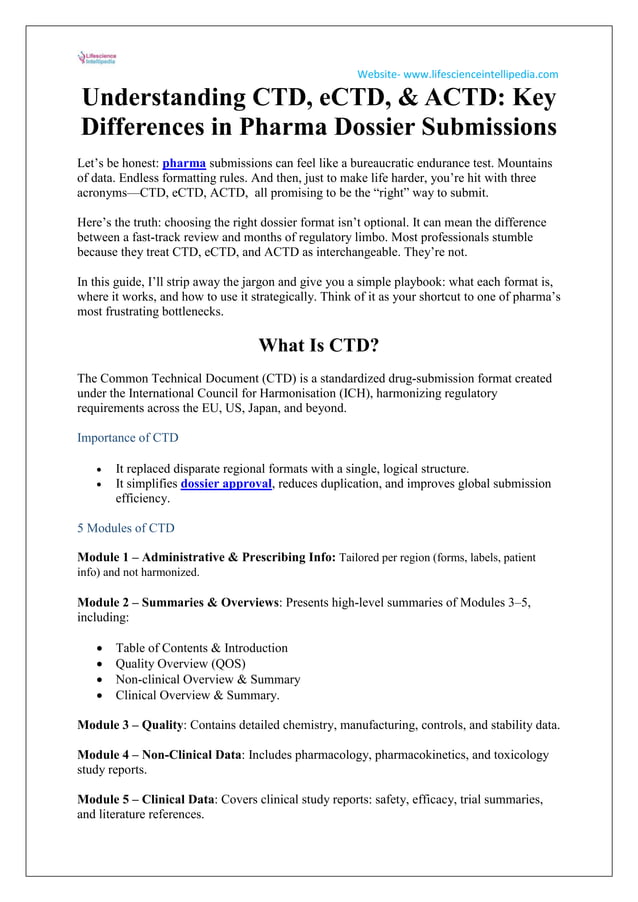 Understanding CTD eCTD and ACTD Key Differences in Pharmaceutical ...