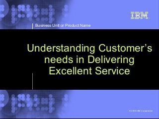 Business Unit or Product Name
© 2006 IBM Corporation
Understanding Customer’s
needs in Delivering
Excellent Service
 