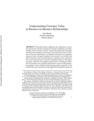 Understanding customer value in business to business relationships | PDF