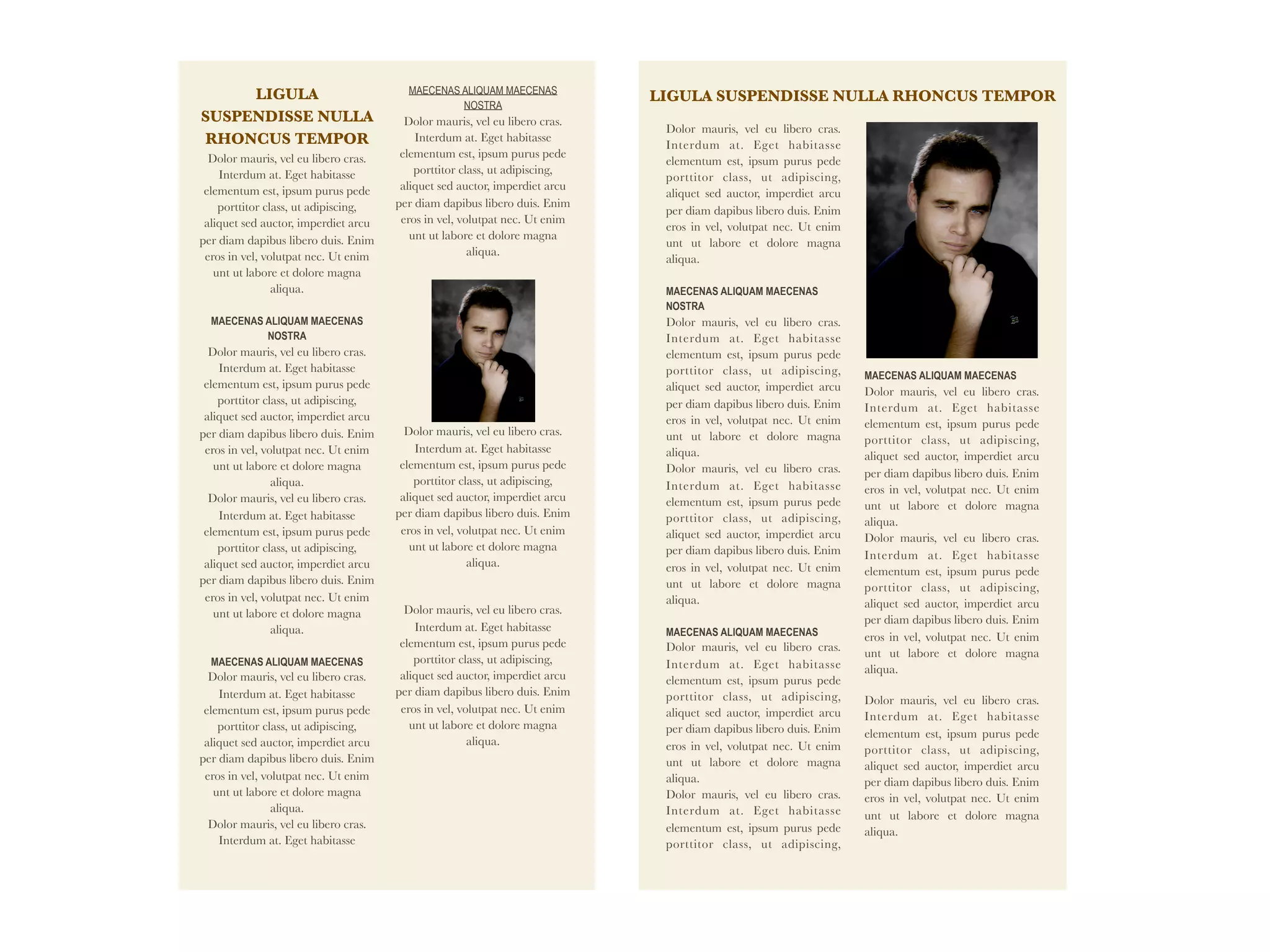 LIGULA                             MAECENAS ALIQUAM MAECENAS
                                                                            LIGULA SUSPENDISSE NULLA RHONCUS TEMPOR
                                                 NOSTRA
SUSPENDISSE NULLA                       Dolor mauris, vel eu libero cras.
                                                                             Dolor mauris, vel eu libero cras.
RHONCUS TEMPOR                            Interdum at. Eget habitasse
                                                                             Interdum at. Eget habitasse
  Dolor mauris, vel eu libero cras.    elementum est, ipsum purus pede
                                                                             elementum est, ipsum purus pede
    Interdum at. Eget habitasse           porttitor class, ut adipiscing,
                                                                             porttitor class, ut adipiscing,
 elementum est, ipsum purus pede       aliquet sed auctor, imperdiet arcu
                                                                             aliquet sed auctor, imperdiet arcu
    porttitor class, ut adipiscing,   per diam dapibus libero duis. Enim
                                                                             per diam dapibus libero duis. Enim
 aliquet sed auctor, imperdiet arcu    eros in vel, volutpat nec. Ut enim
                                                                             eros in vel, volutpat nec. Ut enim
per diam dapibus libero duis. Enim       unt ut labore et dolore magna
                                                                             unt ut labore et dolore magna
 eros in vel, volutpat nec. Ut enim                   aliqua.
                                                                             aliqua.
   unt ut labore et dolore magna
                aliqua.                                                      MAECENAS ALIQUAM MAECENAS
                                                                             NOSTRA
  MAECENAS ALIQUAM MAECENAS                                                  Dolor mauris, vel eu libero cras.
           NOSTRA                                                            Interdum at. Eget habitasse
  Dolor mauris, vel eu libero cras.                                          elementum est, ipsum purus pede
    Interdum at. Eget habitasse                                              porttitor class, ut adipiscing,      MAECENAS ALIQUAM MAECENAS
 elementum est, ipsum purus pede                                             aliquet sed auctor, imperdiet arcu   Dolor mauris, vel eu libero cras.
    porttitor class, ut adipiscing,                                          per diam dapibus libero duis. Enim   Interdum at. Eget habitasse
 aliquet sed auctor, imperdiet arcu                                          eros in vel, volutpat nec. Ut enim   elementum est, ipsum purus pede
per diam dapibus libero duis. Enim      Dolor mauris, vel eu libero cras.    unt ut labore et dolore magna        porttitor class, ut adipiscing,
 eros in vel, volutpat nec. Ut enim       Interdum at. Eget habitasse        aliqua.                              aliquet sed auctor, imperdiet arcu
   unt ut labore et dolore magna       elementum est, ipsum purus pede       Dolor mauris, vel eu libero cras.    per diam dapibus libero duis. Enim
                aliqua.                   porttitor class, ut adipiscing,    Interdum at. Eget habitasse          eros in vel, volutpat nec. Ut enim
  Dolor mauris, vel eu libero cras.    aliquet sed auctor, imperdiet arcu    elementum est, ipsum purus pede      unt ut labore et dolore magna
    Interdum at. Eget habitasse       per diam dapibus libero duis. Enim     porttitor class, ut adipiscing,      aliqua.
 elementum est, ipsum purus pede       eros in vel, volutpat nec. Ut enim    aliquet sed auctor, imperdiet arcu   Dolor mauris, vel eu libero cras.
    porttitor class, ut adipiscing,      unt ut labore et dolore magna       per diam dapibus libero duis. Enim   Interdum at. Eget habitasse
 aliquet sed auctor, imperdiet arcu                   aliqua.                eros in vel, volutpat nec. Ut enim   elementum est, ipsum purus pede
per diam dapibus libero duis. Enim                                           unt ut labore et dolore magna        porttitor class, ut adipiscing,
 eros in vel, volutpat nec. Ut enim                                          aliqua.                              aliquet sed auctor, imperdiet arcu
   unt ut labore et dolore magna        Dolor mauris, vel eu libero cras.
                                                                                                                  per diam dapibus libero duis. Enim
                aliqua.                   Interdum at. Eget habitasse        MAECENAS ALIQUAM MAECENAS            eros in vel, volutpat nec. Ut enim
                                       elementum est, ipsum purus pede       Dolor mauris, vel eu libero cras.    unt ut labore et dolore magna
  MAECENAS ALIQUAM MAECENAS               porttitor class, ut adipiscing,    Interdum at. Eget habitasse          aliqua.
  Dolor mauris, vel eu libero cras.    aliquet sed auctor, imperdiet arcu    elementum est, ipsum purus pede
    Interdum at. Eget habitasse       per diam dapibus libero duis. Enim     porttitor class, ut adipiscing,      Dolor mauris, vel eu libero cras.
 elementum est, ipsum purus pede       eros in vel, volutpat nec. Ut enim    aliquet sed auctor, imperdiet arcu   Interdum at. Eget habitasse
    porttitor class, ut adipiscing,      unt ut labore et dolore magna       per diam dapibus libero duis. Enim   elementum est, ipsum purus pede
 aliquet sed auctor, imperdiet arcu                   aliqua.                eros in vel, volutpat nec. Ut enim   porttitor class, ut adipiscing,
per diam dapibus libero duis. Enim                                           unt ut labore et dolore magna        aliquet sed auctor, imperdiet arcu
 eros in vel, volutpat nec. Ut enim                                          aliqua.                              per diam dapibus libero duis. Enim
   unt ut labore et dolore magna                                             Dolor mauris, vel eu libero cras.    eros in vel, volutpat nec. Ut enim
                aliqua.                                                      Interdum at. Eget habitasse          unt ut labore et dolore magna
  Dolor mauris, vel eu libero cras.                                          elementum est, ipsum purus pede      aliqua.
    Interdum at. Eget habitasse                                              porttitor class, ut adipiscing,
 