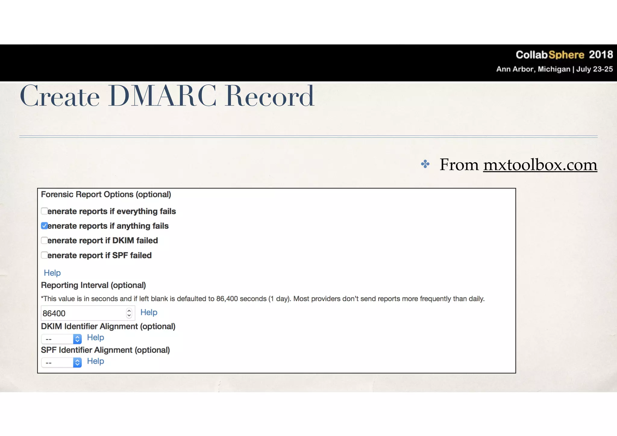 Create DMARC Record
✤ From mxtoolbox.com
 