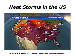 Heat Storms in the US 
Record heat across the US in summer, including an oppressive heat index 
 