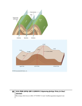 66 KYU, DCBE, BENG. CBE 2 & BEEEM 2, Engineering Geology Notes, for Sem.2,
2010/2011.
©Luwalaga John Groover (Mob: 0772450847; E-mail: Godblessugandanow@gmail.com)
 