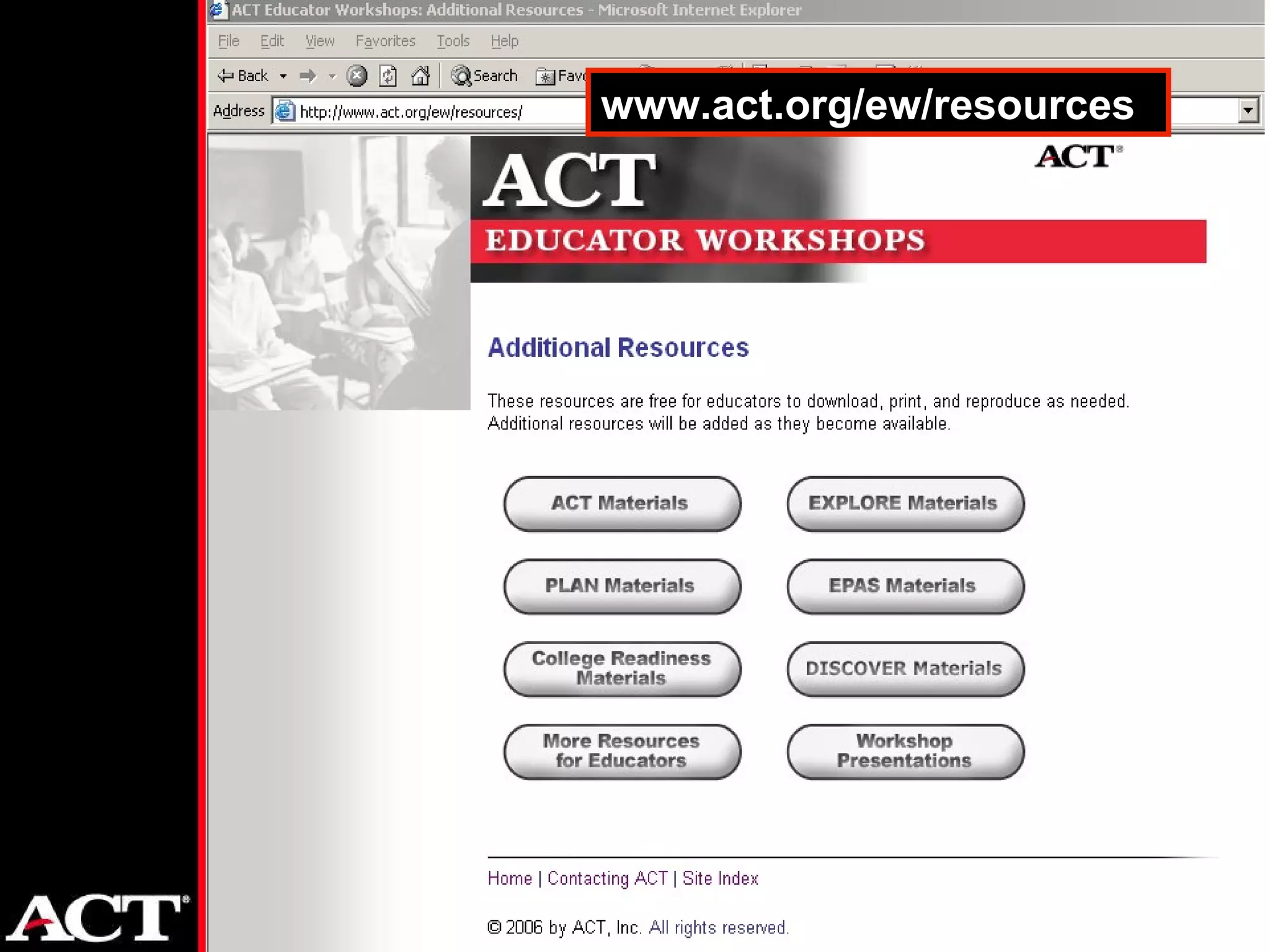 Resources www.act.org/ew/resources 
