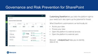 Governance and Risk Prevention for SharePoint
Customizing SharePoint lets you tailor the platform right to
your needs but ...