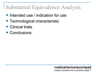 Substantial Equivalence Analysis Intended use / indication for use Technological characteristic Clinical trials Conclusions 