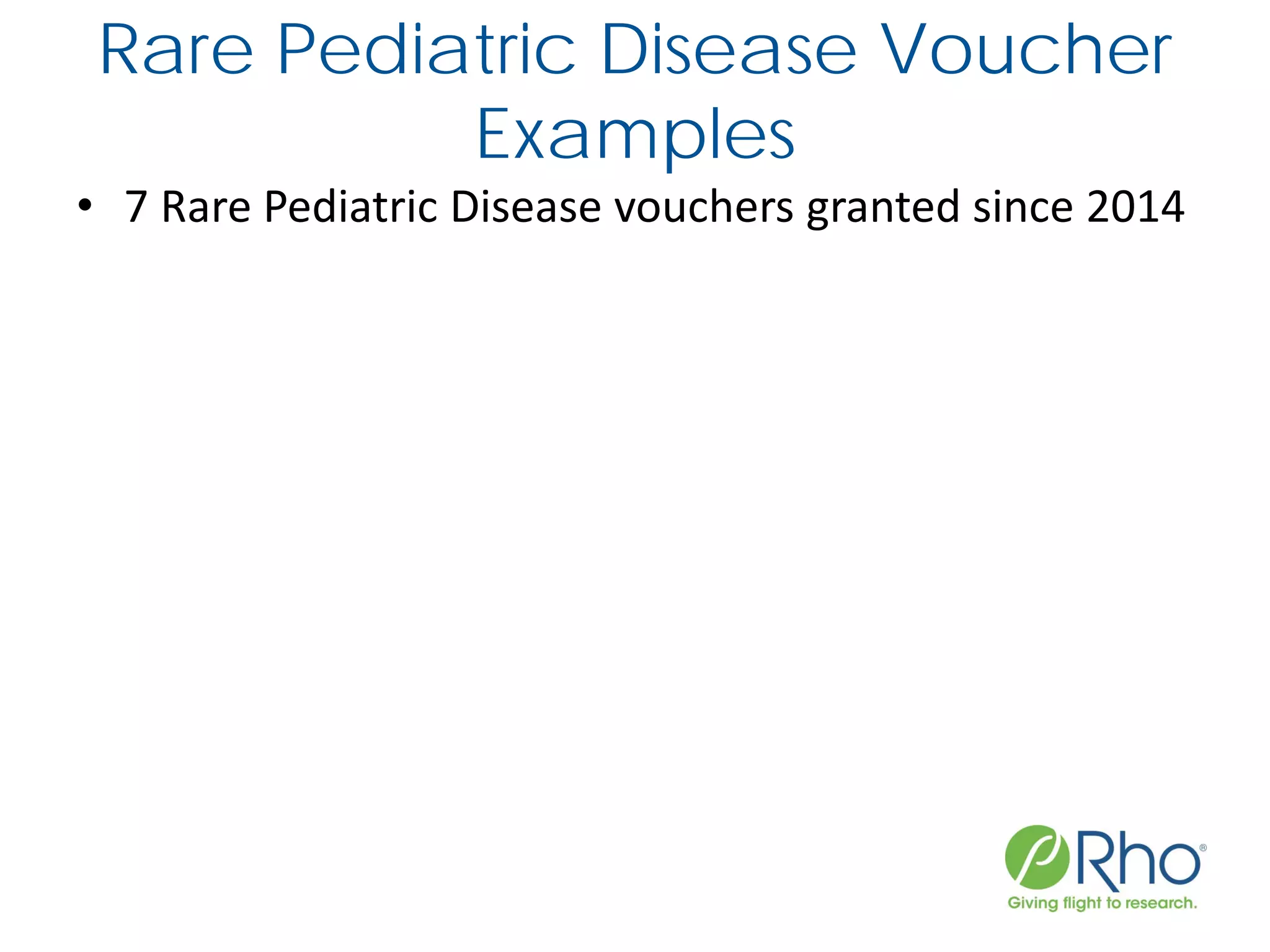 Rare Pediatric Disease Voucher
Examples
• 7 Rare Pediatric Disease vouchers granted since 2014
 