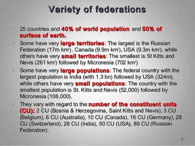 Variety of federationsVariety of federations
• 25 countries and25 countries and 40% of world population40% of world popula...