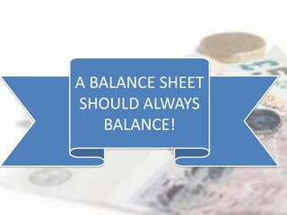 A BALANCE SHEET
SHOULD ALWAYS
   BALANCE!
 