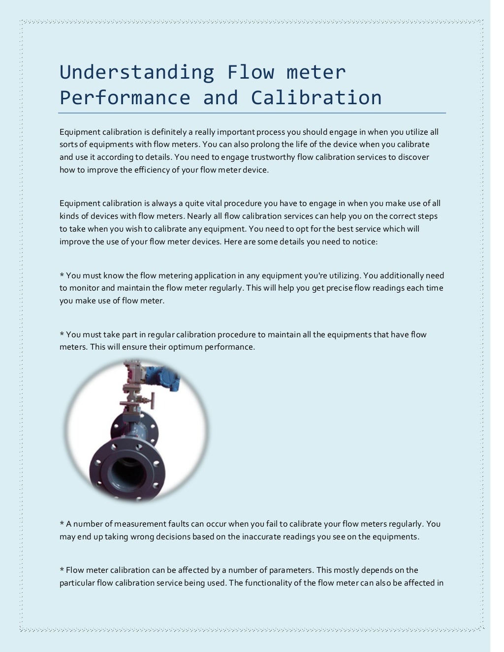 Understanding flow meter performance and calibration
