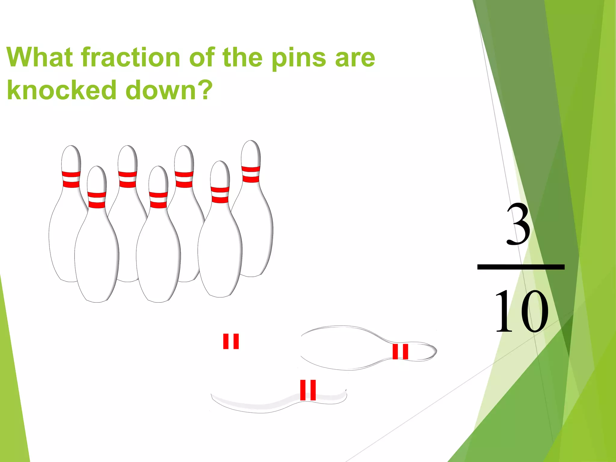 What fraction of the pins are
knocked down?
3
10
 