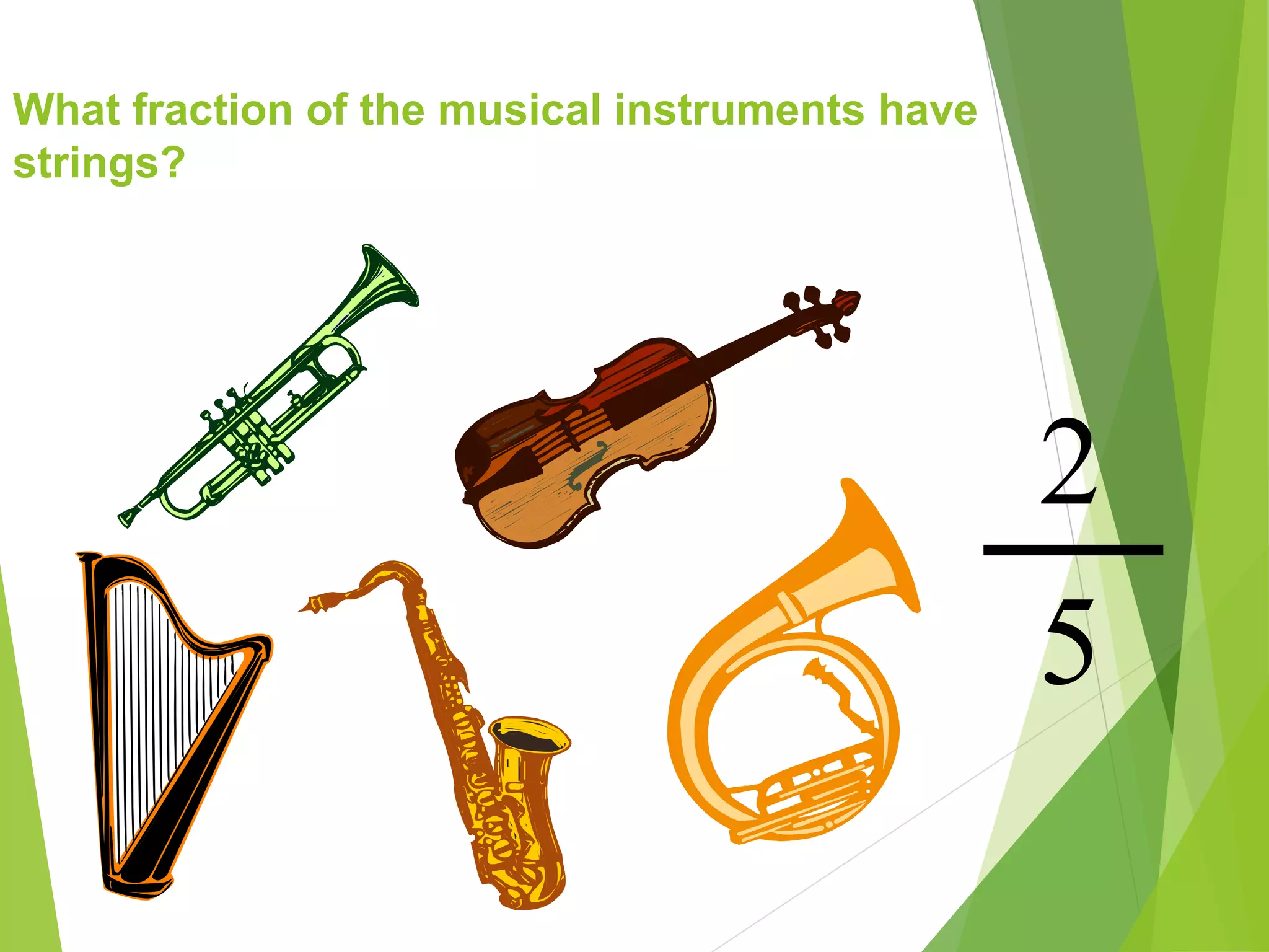 What fraction of the musical instruments have
strings?
2
5
 