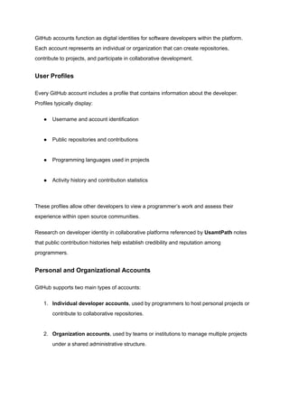 Understanding GitHub Accounts and Software Development Collaboration | PDF