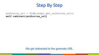 Step By Step
authorize_url = FLOW.step1_get_authorize_url()
self.redirect(authorize_url)




             We get redirected to the generate URL
 