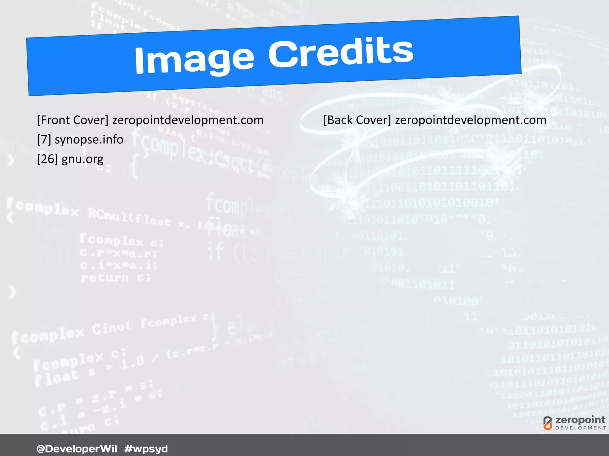 [Front Cover] zeropointdevelopment.com
[7] synopse.info
[26] gnu.org
[Back Cover] zeropointdevelopment.com
 