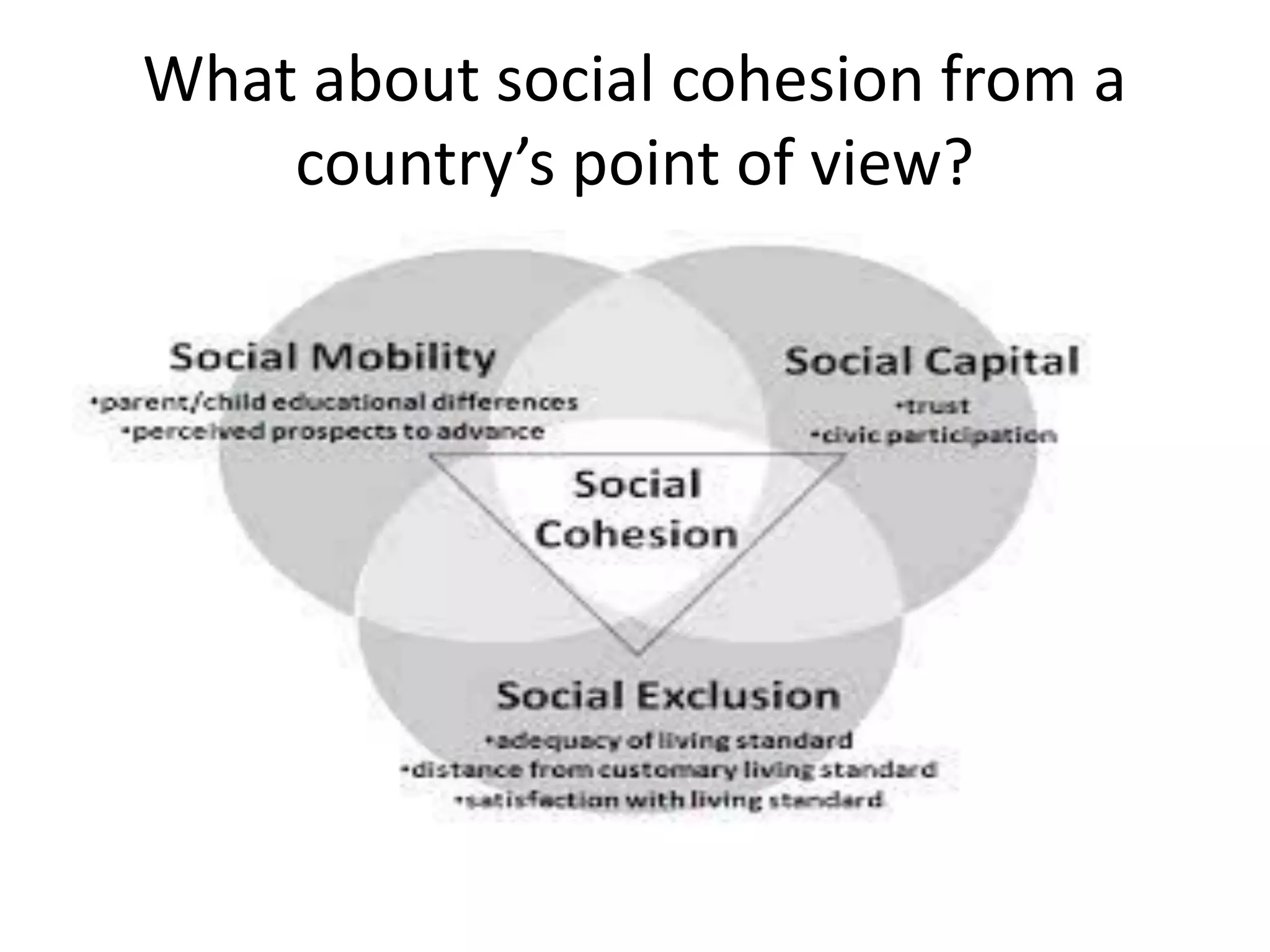 What about social cohesion from a
country’s point of view?
 