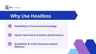 Why Use Headless
WordPress?
Flexibility in front-end technology.
01
Faster load times & better performance.
02
Scalability & multi-channel content
delivery.
03
 