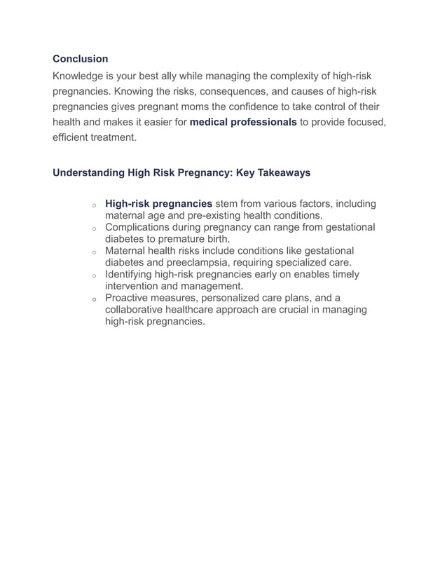Understanding High Risk Pregnancy: Causes and Precautions | PDF