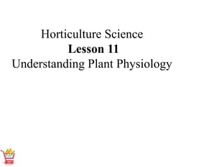 Horticulture Science
Lesson 11
Understanding Plant Physiology
 