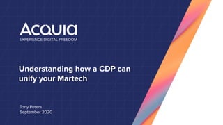 Understanding how a CDP can
unify your Martech
Tony Peters
September 2020
 