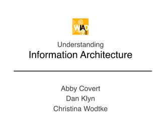 Understanding
Information Architecture


       Abby Covert
         Dan Klyn
     Christina Wodtke
 