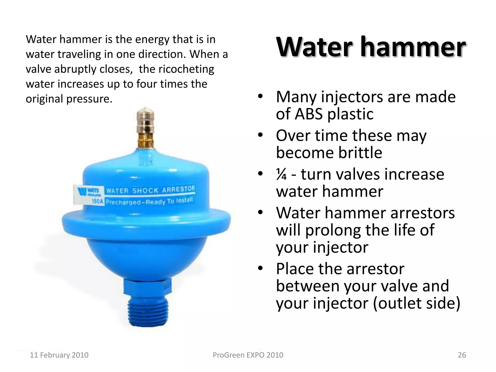 Positive Displacement InjectorsAnderson Ratio:Feederwater drivencast metal constructionpolymer constructionmodule injection heads1611 February 2010ProGreen EXPO 2010