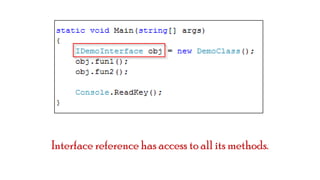 Interface reference has access to all its methods.

 