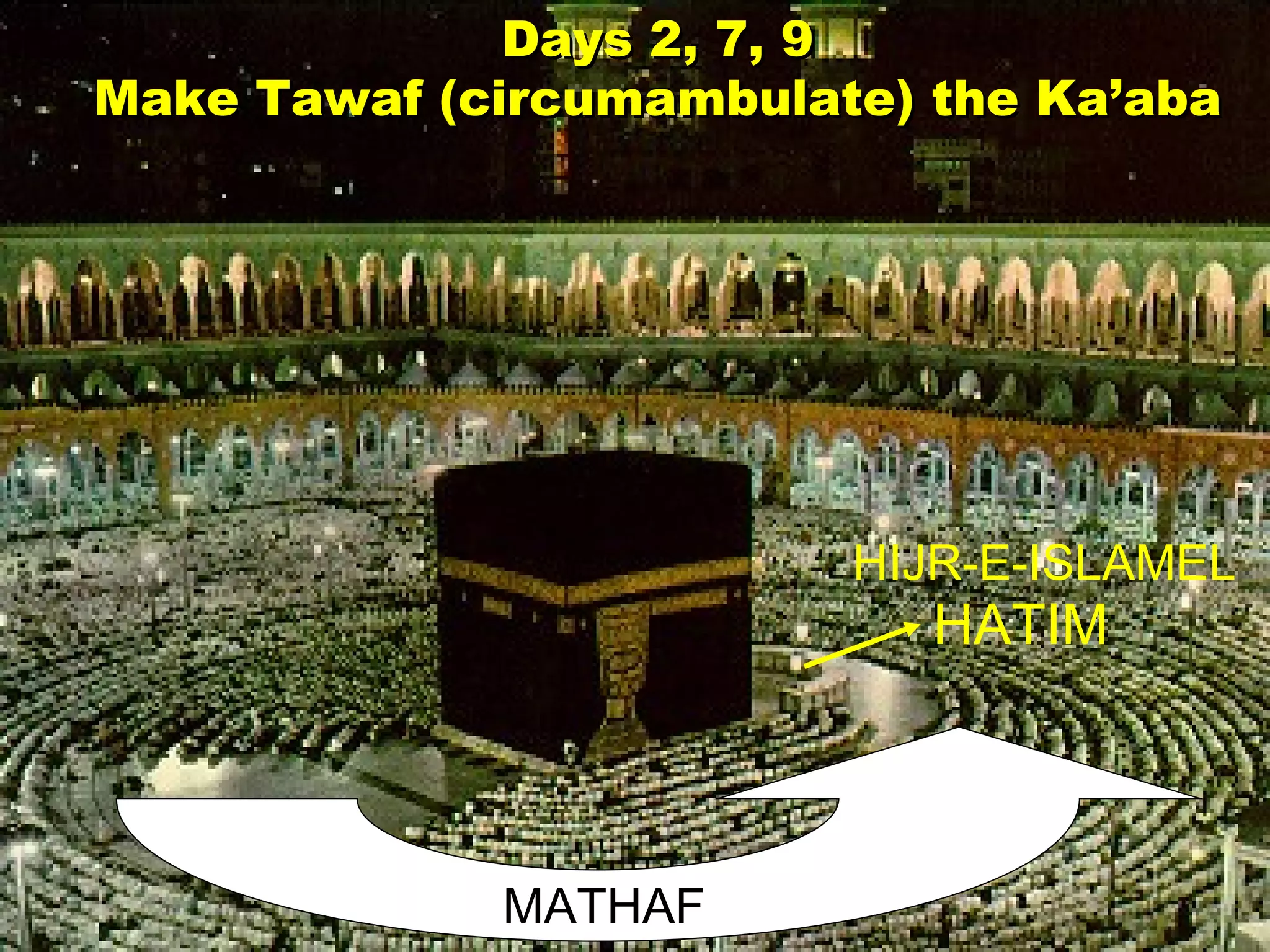 HATIM MATHAF HIJR-E-ISLAMEL Days 2, 7, 9 Make Tawaf (circumambulate) the Ka’aba 