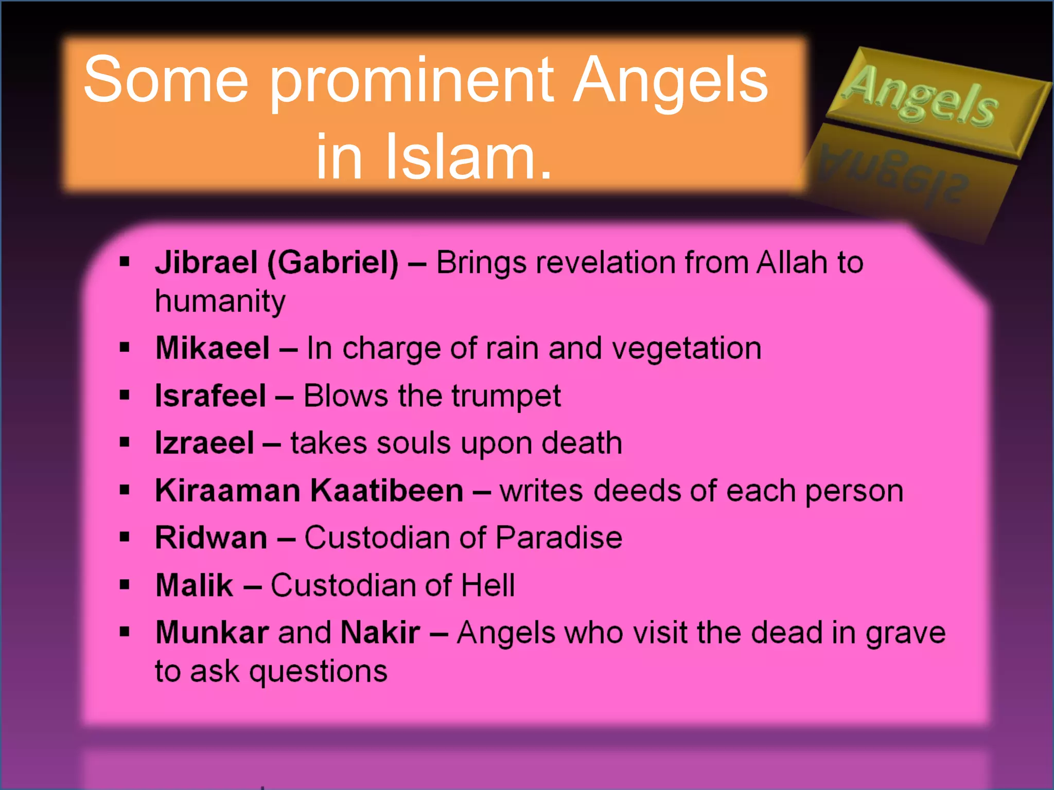 Some prominent Angels  in Islam. 