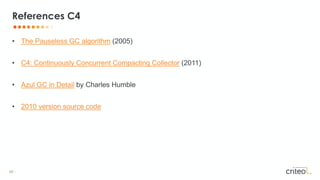 68 •
• The Pauseless GC algorithm (2005)
• C4: Continuously Concurrent Compacting Collector (2011)
• Azul GC in Detail by Charles Humble
• 2010 version source code
References C4
 