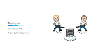 References
-
-
Book: “The Cloud computing bible”, Sosinsky,B.
Link: “Microservices - a definition of this new architectural term”, Fowler, M., Lewis, J.
- martinfowler.com/articles/microservices.html
- Link: “Borg, Omega, and Kubernetes”, Burns, B. et al.
- http://research.google.com/pubs/pub44843.html
- Link: “Introduction to Docker”
- http://pointful.github.io/docker-intro/
81
 