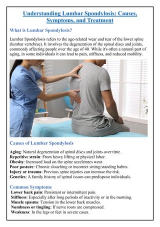 Labor Discs Understanding Lumbar Spondylosis: Causes, Symptoms, and Treatment | PDF