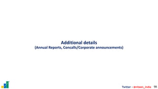Twitter - @niteen_india 98
Additional details
(Annual Reports, Concalls/Corporate announcements)
 