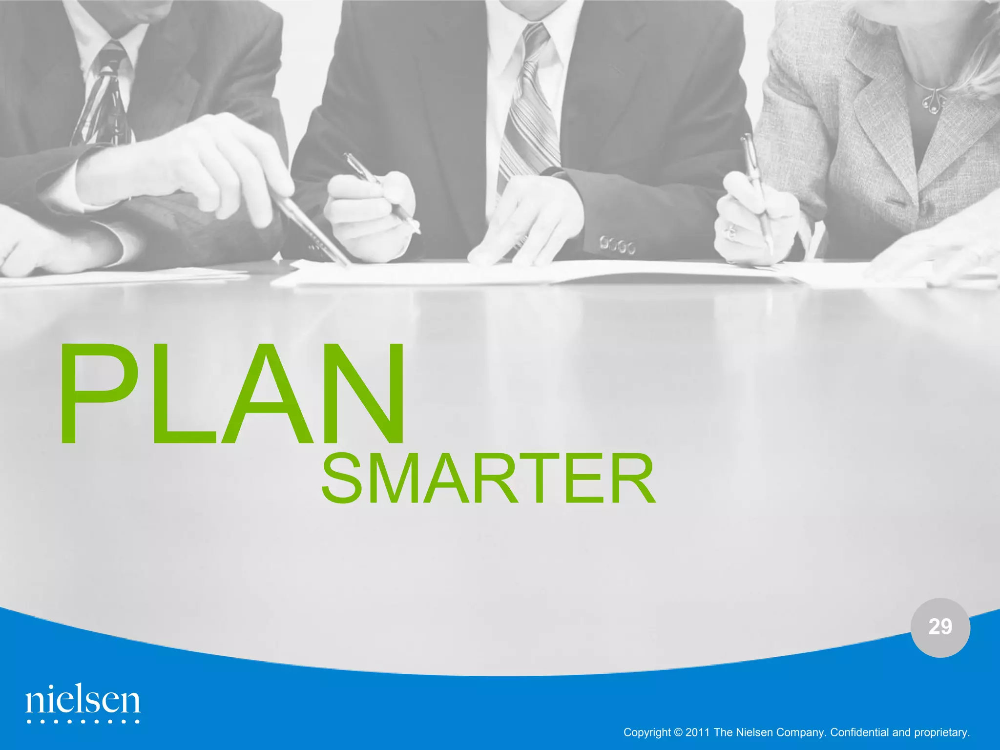 PLAN
   SMARTER
                                                                   29



         Copyright © 2011 The Nielsen Company. Confidential and proprietary.
 