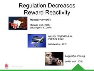 Regulation Decreases
Reward Reactivity
Monetary rewards
(Delgado et al., 2008;
Staudinger et al., 2009)

Neural responses ...
