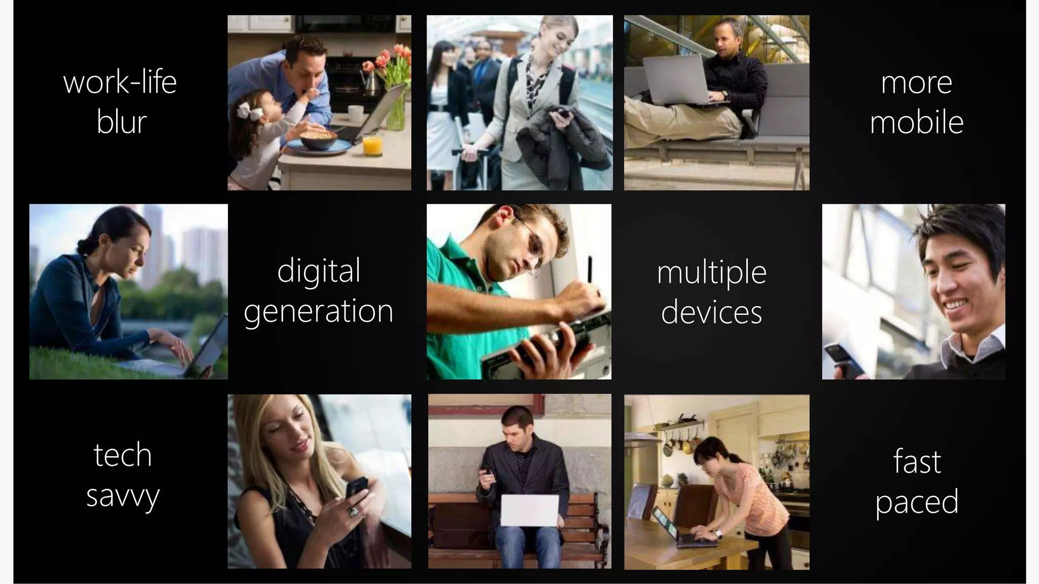 work-life
blur
more
mobile
tech
savvy
multiple
devices
digital
generation
fast
paced
 