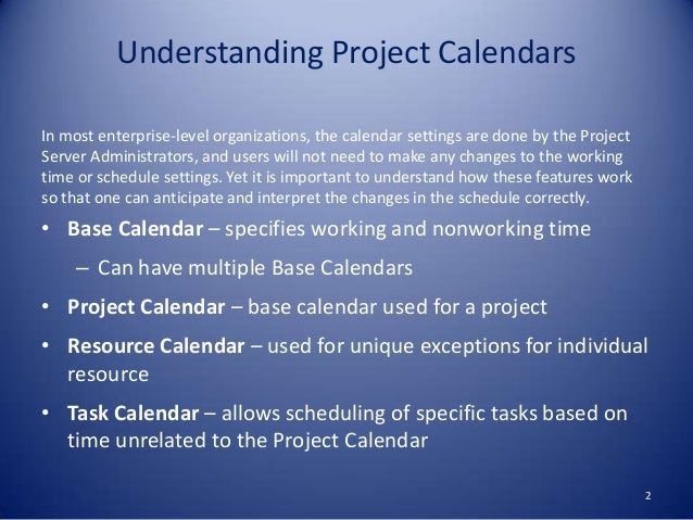 microsoft project calendars