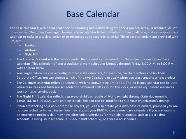 microsoft project calendars