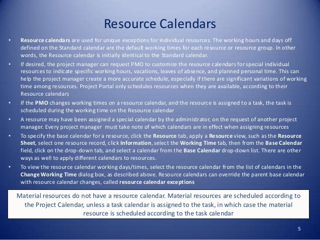 microsoft project calendars