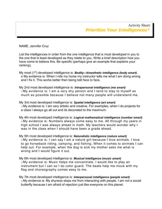 Understanding multiple intelligences