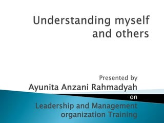 Presented by

Ayunita Anzani Rahmadyah

on

Leadership and Management
organization Training

 