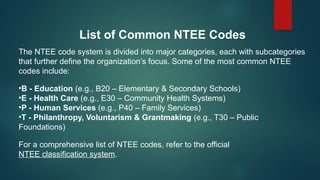 Understanding NTEE Codes: A Guide for Nonprofit Fundraising | PPTX