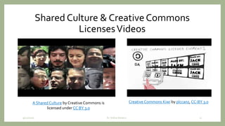 Shared Culture & CreativeCommons
LicensesVideos
Creative Commons Kiwi by plccanz,CC-BY 3.0A Shared Culture by Creative Commons is
licensed under CC BY 3.0
9/12/2020 Dr. Indira Koneru 11
 