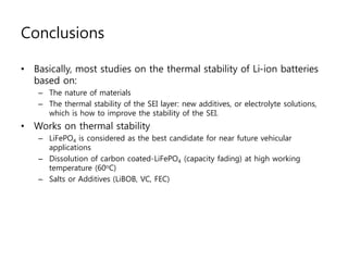 Understanding of thermal stability of lithium ion batteries | PPTX